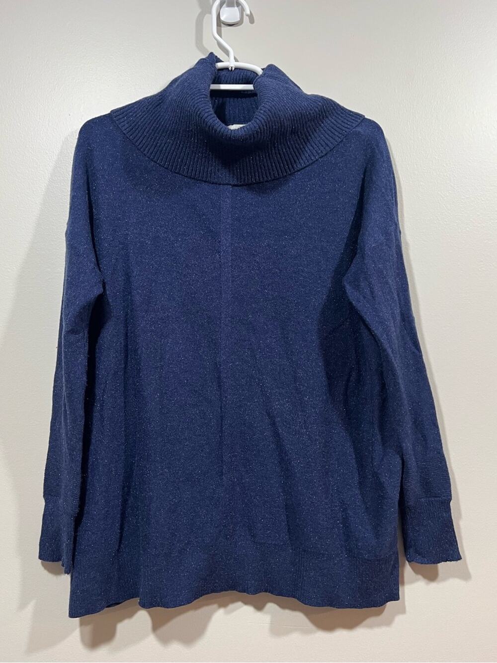Sundance Navy Metallic Cowl Neck Sweater Size Small